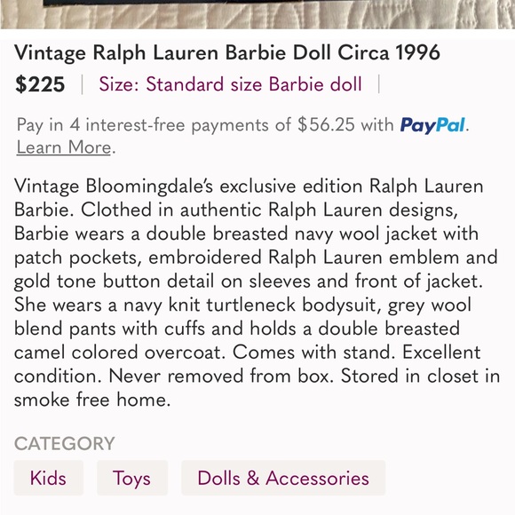 Ralph Lauren Vintage Barbie Doll Circa 1996 - Picture 13 of 13